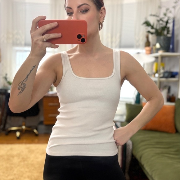 Abecrombie & Fitch White Women's Ribbed Square Beck Low Back Tank Top - sz Small - Picture 1 of 12